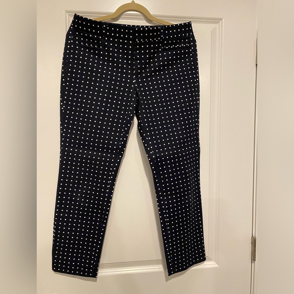 SALE Banana Republic Sloan pants navy blue with white polka dots